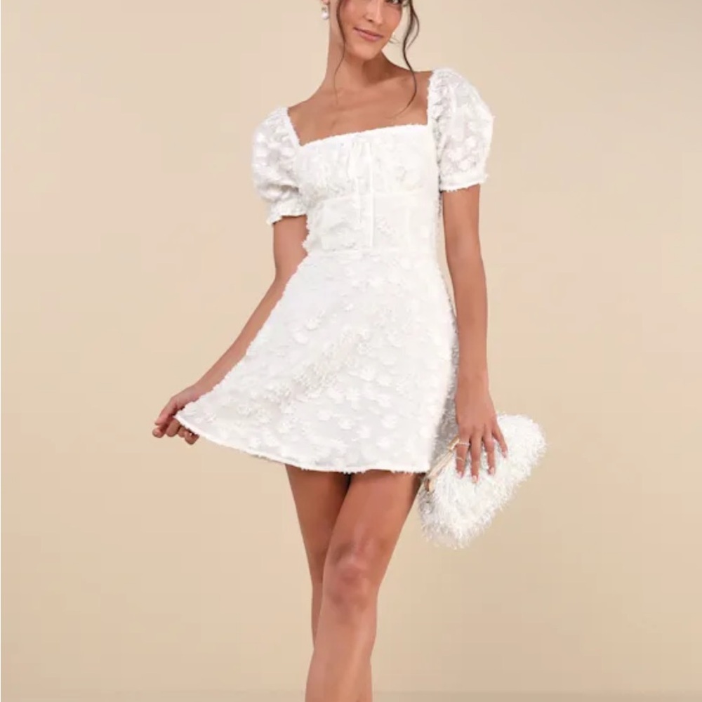 Lulu's White Textured Mini Dress. Medium